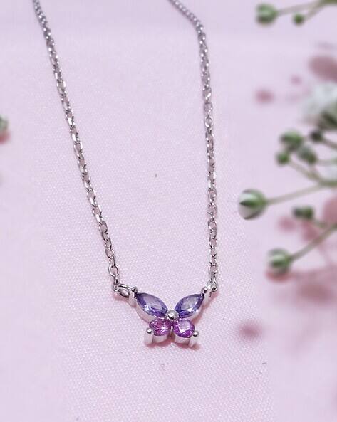 Inari Shines Women Sterling Silver American Diamond-Studded Butterfly Pendant with Chain