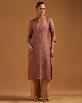 soch Women Leaf Print Mandarin-Collar Straight Kurta-picture-51