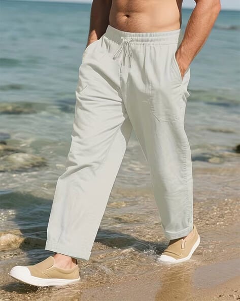 POSHAX Men Relaxed Fit Flat-Front Pants
