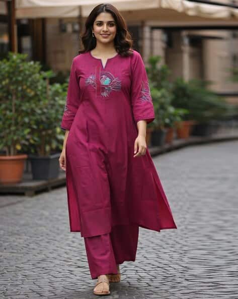 SVARAA Women Cotton Embroidered Kurta Set