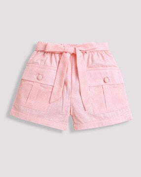 tiny girl Girls Striped Regular Fit Cargo Shorts with belt-picture-31