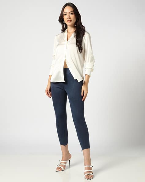 Encrustd Suede Skinny Fit Pants with Invisible Zipper Closure