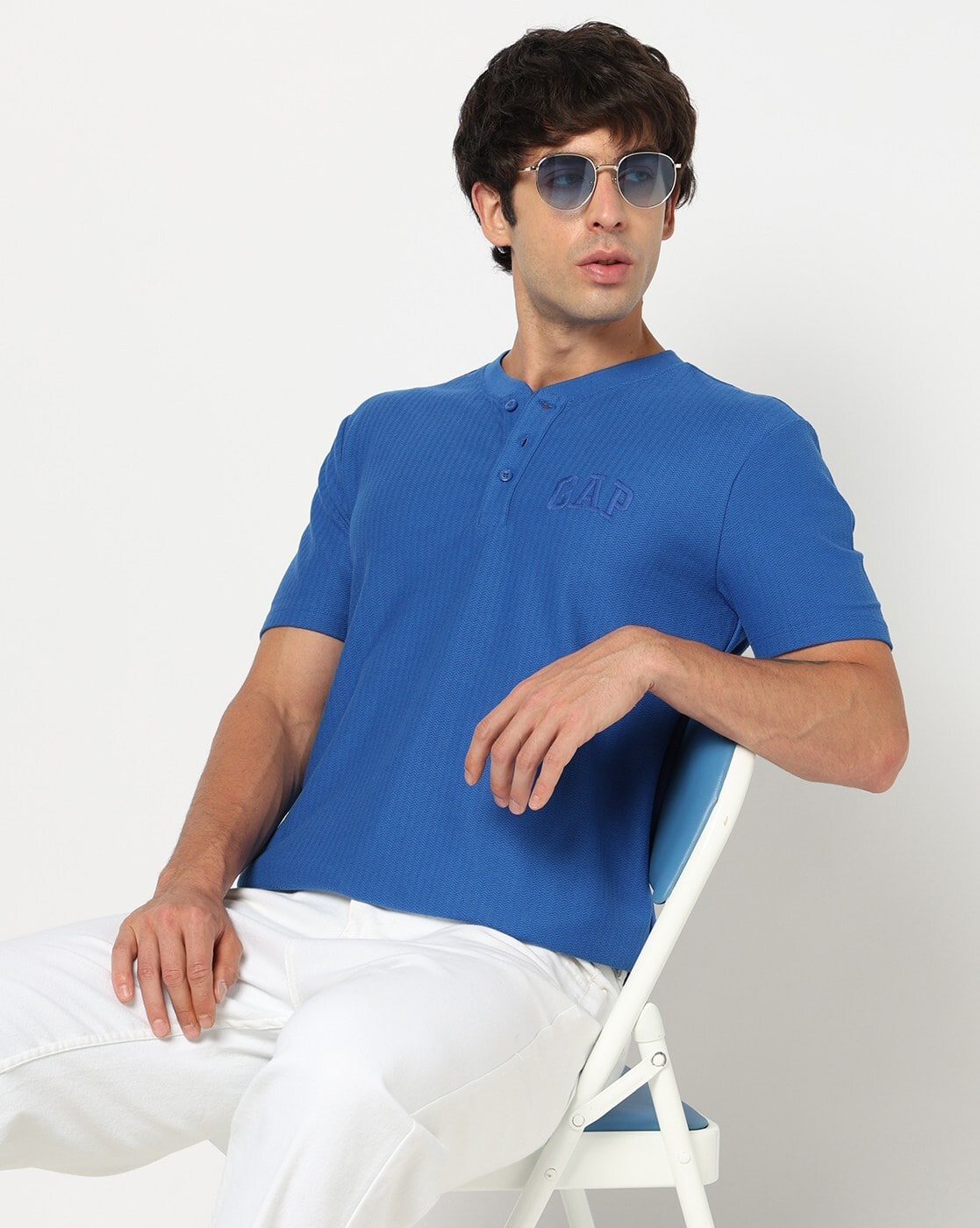 Men Embroidered Slim Fit Henley T-Shirt