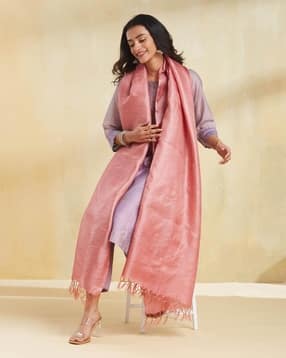 fabindia Women Striped Dupatta with Tassels-picture-12