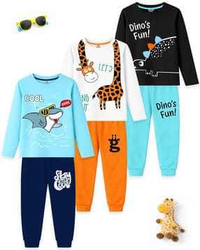kuchipoo Boys Pack of 3 Graphic Print T-Shirt & Joggers Set-picture-20