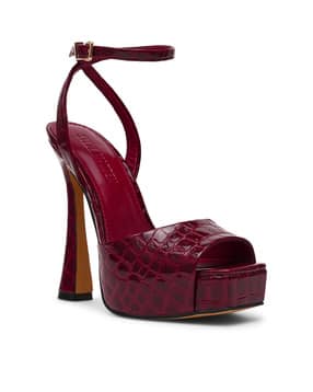 steve madden Women Croc-Embossed SASS Chunky Heels with Ankle-Strap-picture-33