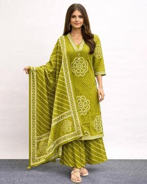 nama's Women Bandhani Print Straight Kurta & Palazzos with Dupatta-picture-28