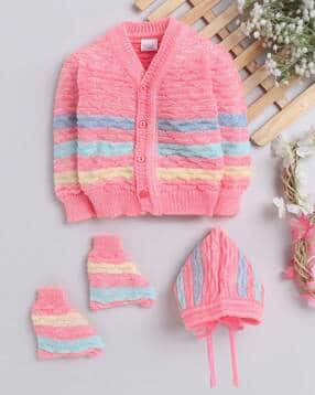 little angels Knitted Soft Woollen Sweater + Cardigan + Cap + Socks Set-picture-23