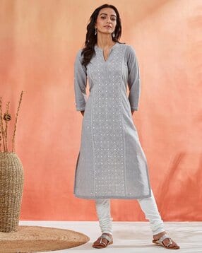 fabindia Women Embroidered Straight Kurta-picture-45