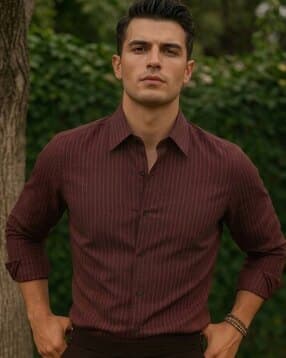 buda jeans co Men Striped Regular Fit Shirt with Curved Hem-picture-29