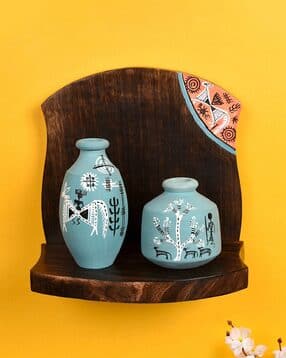 aakriti art creations Wooden Shelf with 2 Pots-picture-28