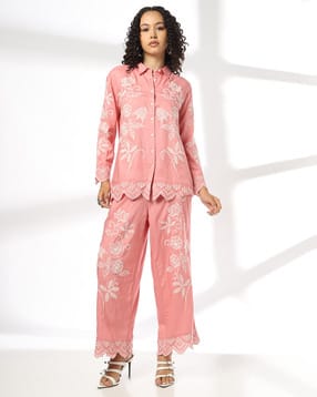 fusion Women Embroidered Shirt & Trousers Co-Ord Set-picture-42
