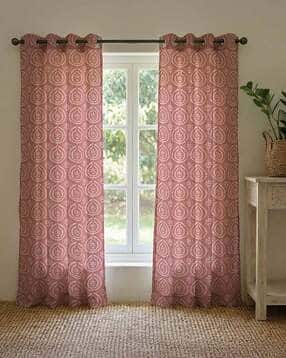 urban space  Set of 2 Floral Print Cotton Window Curtains -picture-33