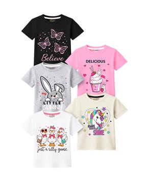 trampoline Girls Pack of 5 Graphic Print Regular Fit Round-Neck T-Shirts-picture-24
