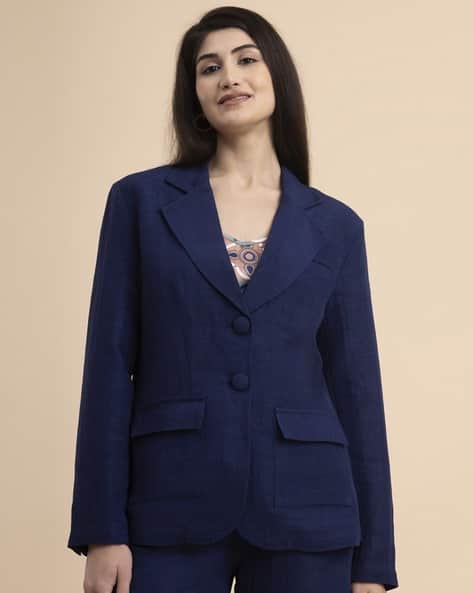 Buy FABLE STREET Single-Breasted Linen Blazer  Online | Ajio.com