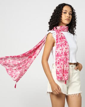 yousta Women Floral Print Scarf with Tassels-picture-37