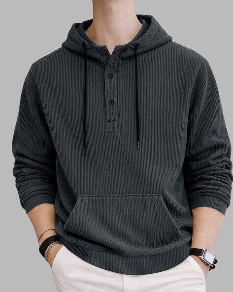 EYEBOGLER Men Ribbed Regular Fit Hooded T-Shirt