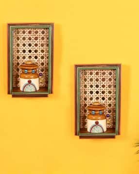 aakriti art creations Wooden Pack of 2 Shelfs with 2 Pots-picture-43