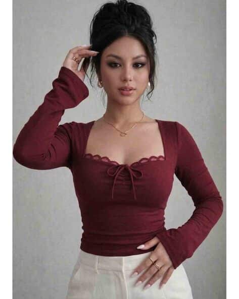Buda Jeans Co Women Slim Fit Sweetheart-Neck Top