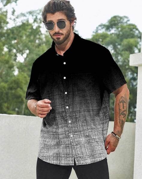 POSHAX Men Ombre-Dyed Regular Fit Shirt with Spread Collar