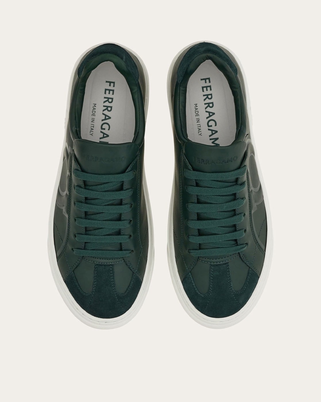 Buy Ferragamo Men Gancini Leather Sneakers | Moss Green Color Men