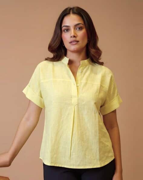 MAAESA Women Regular Fit Top with Mandarin Collar