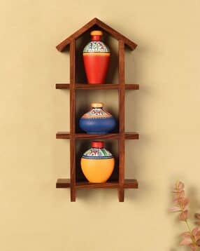 aakriti art creations Wooden Shelf with 3 Pots-picture-45