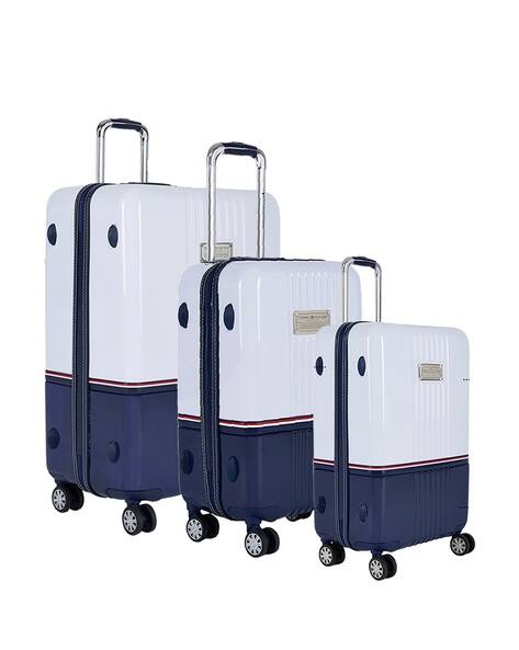 TOMMY HILFIGER Unisex Twins Pro White Hard Polycarbonate Trolley Bag - Set Of 3 Cabin Mid & Cargo