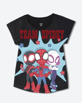 wear your mind Girls Spider-Man Print Regular Fit Top-picture-2