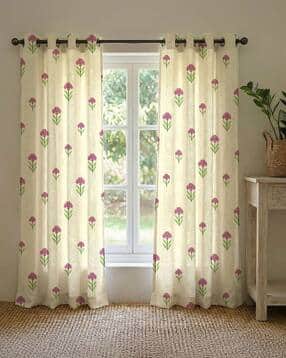 Set of 2 Floral Print Cotton Window Curtains