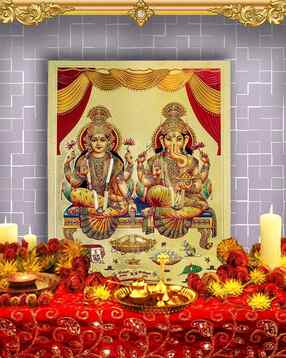 hawai Gold Plated Shree Ganesh Lakshmi Poster for Worship-picture-52