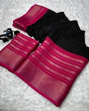 Soft Mysore Crepe Silk with Zari Chex Pattern Saree-image-26