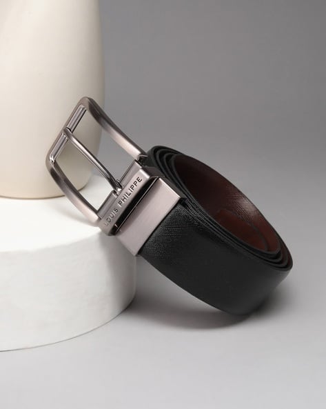 LOUIS PHILIPPE — Leather Reversible Belt with Buckle Closure