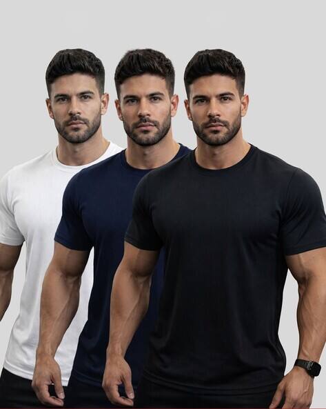 PARCEL YARD Men Pack OF 3 Regular Fit Round-Neck T-Shirt