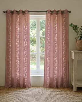 Set of 2 Floral Print Cotton Window Curtains