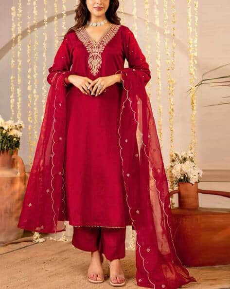Indie Picks Embroidered Anarkali Kurta with Pants & Dupatta