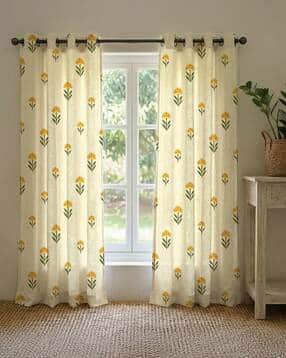 Set of 2 Floral Print Cotton Window Curtains