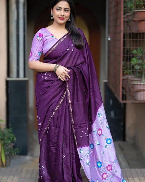 Indie Picks Floral Print Dola Silk Saree