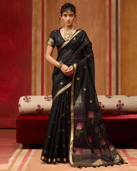 Saree mall Floral Print Chanderi Silk Saree