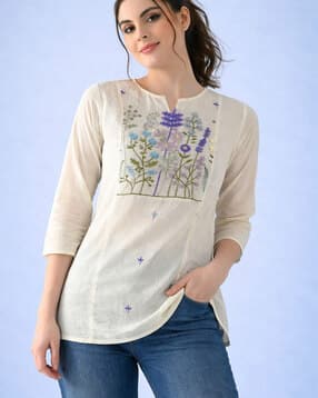 indie picks Women Embroidered Relaxed Fit Tunic-picture-2