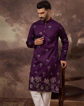 ethnic bay Men Relaxed Fit Mandarin-Neck Long Kurta-picture-40