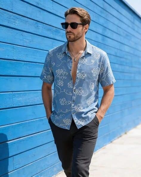 POSHAX Men Embroidered Regular Fit Shirt