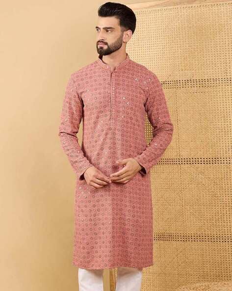 Men Relaxed Fit Mandarin-Neck Long Kurta