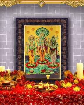 hawai Gold Plated Lord Bramha Vishnu Mahesh Religious Photo-picture-47