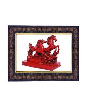 hawai Feng Shui Vastu Remedies Wooden Framed Red Two Running Victory Horses Photo -picture-50
