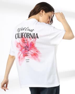 dnmx Women Typographic Print West Coast Oversized Crew-Neck T-Shirt-picture-22