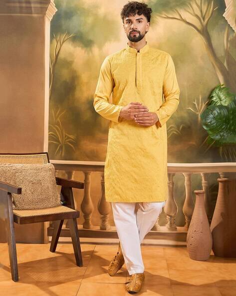 Men Relaxed Fit Mandarin-Neck Long Kurta