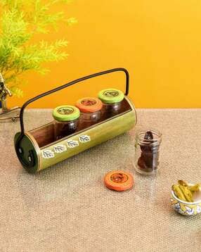 aakriti art creations Set of 5 Glass Storage Jars with Tray -picture-31