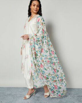 melange by lifestyle Women Floral Print Dupatta with Lace Border-picture-46