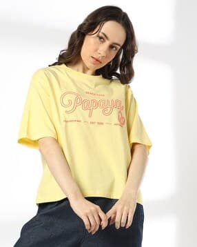 dnmx Women Typographic Print Boxy Fit Crew-Neck T-Shirt-picture-46